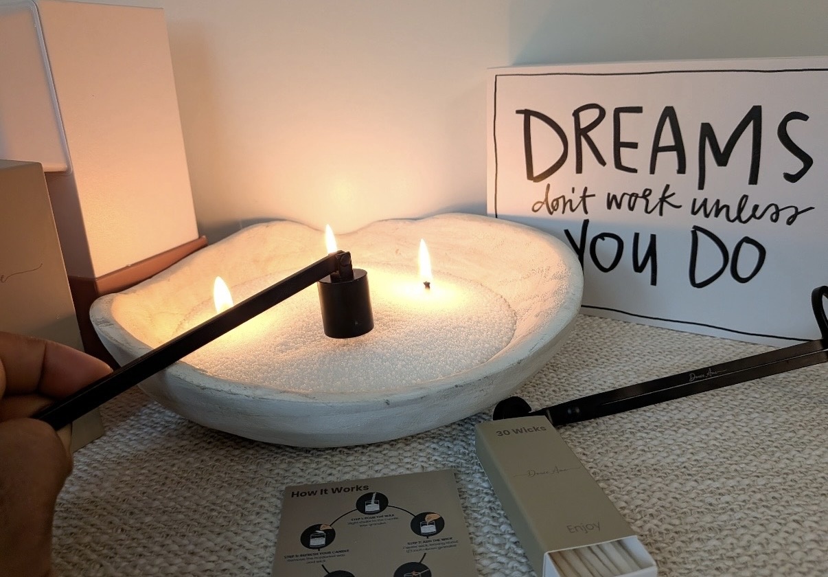 Candle on a wooden tray
